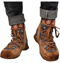 Rubber Boots for Women Women's Style Bohemian Boots Folk Printed Casual Short Winter Boots for Women Size 11 Brown $23.31 Boots