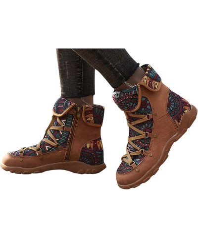 Rubber Boots for Women Women's Style Bohemian Boots Folk Printed Casual Short Winter Boots for Women Size 11 Brown $23.31 Boots