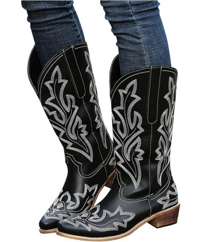 Cowboy Bo_ots for Women,Womens Cowgirl Embroidered Platform Low he_els Bo_ot Pointed toe Mid Calf Western Cowboy Bo_ots A32-b...