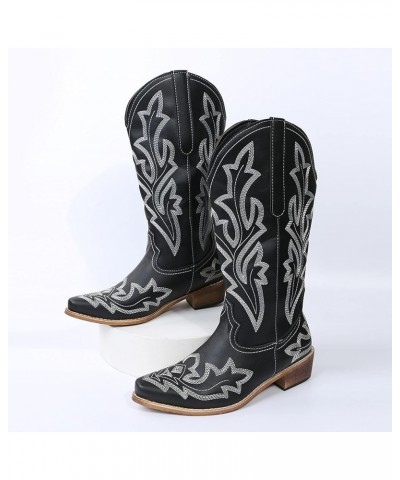 Cowboy Bo_ots for Women,Womens Cowgirl Embroidered Platform Low he_els Bo_ot Pointed toe Mid Calf Western Cowboy Bo_ots A32-b...