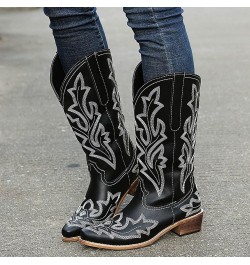 Cowboy Bo_ots for Women,Womens Cowgirl Embroidered Platform Low he_els Bo_ot Pointed toe Mid Calf Western Cowboy Bo_ots A32-b...