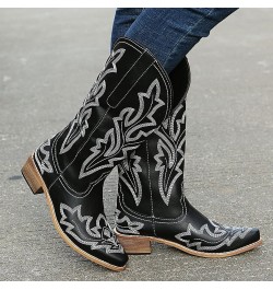 Cowboy Bo_ots for Women,Womens Cowgirl Embroidered Platform Low he_els Bo_ot Pointed toe Mid Calf Western Cowboy Bo_ots A32-b...