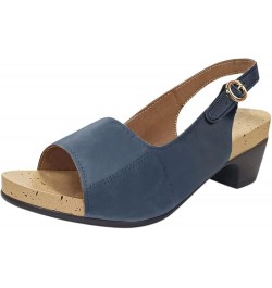 Women's Fashion Wedge Sandals Classic Dressy Ankle Strap PU Leather Sandals Summer Solid Casual Shoes for Women Dark Blue $9....