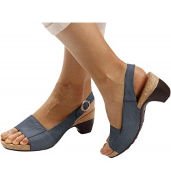 Women's Fashion Wedge Sandals Classic Dressy Ankle Strap PU Leather Sandals Summer Solid Casual Shoes for Women Dark Blue $9....