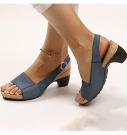 Women's Fashion Wedge Sandals Classic Dressy Ankle Strap PU Leather Sandals Summer Solid Casual Shoes for Women Dark Blue $9....