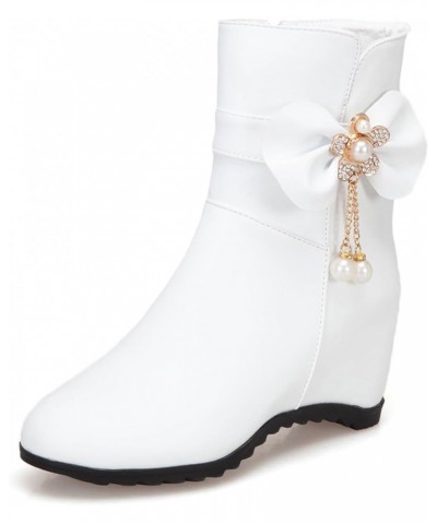 Women Wedge Heel Ankle Boots, Party Booties Round Toe Mid Heel Short Boots Zip Beaded, Size 3-10.5 White-2 $25.18 Boots