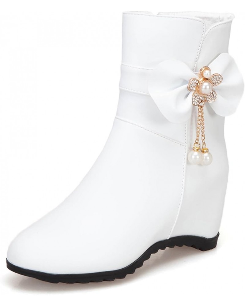 Women Wedge Heel Ankle Boots, Party Booties Round Toe Mid Heel Short Boots Zip Beaded, Size 3-10.5 White-2 $25.18 Boots