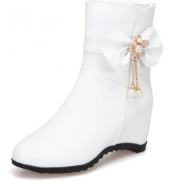 Women Wedge Heel Ankle Boots, Party Booties Round Toe Mid Heel Short Boots Zip Beaded, Size 3-10.5 White-2 $25.18 Boots