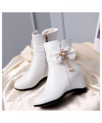 Women Wedge Heel Ankle Boots, Party Booties Round Toe Mid Heel Short Boots Zip Beaded, Size 3-10.5 White-2 $25.18 Boots