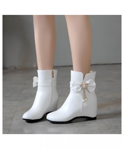 Women Wedge Heel Ankle Boots, Party Booties Round Toe Mid Heel Short Boots Zip Beaded, Size 3-10.5 White-2 $25.18 Boots