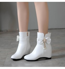 Women Wedge Heel Ankle Boots, Party Booties Round Toe Mid Heel Short Boots Zip Beaded, Size 3-10.5 White-2 $25.18 Boots