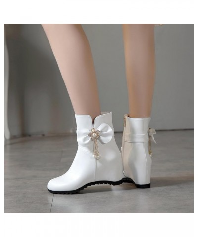 Women Wedge Heel Ankle Boots, Party Booties Round Toe Mid Heel Short Boots Zip Beaded, Size 3-10.5 White-2 $25.18 Boots