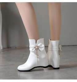 Women Wedge Heel Ankle Boots, Party Booties Round Toe Mid Heel Short Boots Zip Beaded, Size 3-10.5 White-2 $25.18 Boots