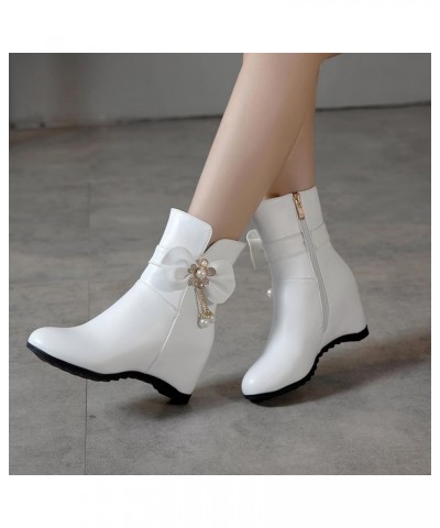 Women Wedge Heel Ankle Boots, Party Booties Round Toe Mid Heel Short Boots Zip Beaded, Size 3-10.5 White-2 $25.18 Boots