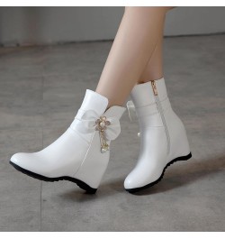 Women Wedge Heel Ankle Boots, Party Booties Round Toe Mid Heel Short Boots Zip Beaded, Size 3-10.5 White-2 $25.18 Boots