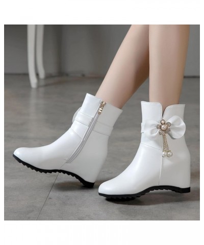 Women Wedge Heel Ankle Boots, Party Booties Round Toe Mid Heel Short Boots Zip Beaded, Size 3-10.5 White-2 $25.18 Boots