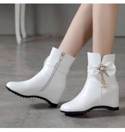 Women Wedge Heel Ankle Boots, Party Booties Round Toe Mid Heel Short Boots Zip Beaded, Size 3-10.5 White-2 $25.18 Boots