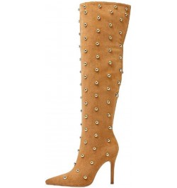 Women's Pointed Toe Stiletto Heel High Heel Over The Knee Boots Fashion Studded Beads Catwalk Suede Boots Yellow $47.85 Boots