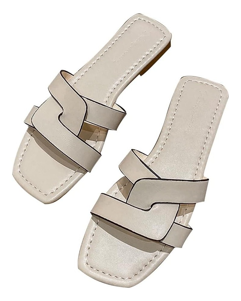 Women Summer Sandals Slippers Open Weave Flats Slip Womens Square Open Toe Flat Slipper Flip Flops Sandals On Cute Sandals fo...