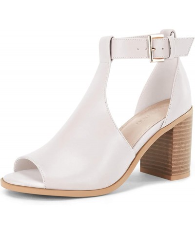 Women's Dress Booties Cut Out Chunky Heeled Sandals Ankle Buckle Strap Peep Toe Boots Beige $22.69 Sandals