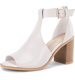 Women's Dress Booties Cut Out Chunky Heeled Sandals Ankle Buckle Strap Peep Toe Boots Beige $22.69 Sandals