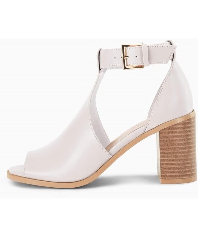 Women's Dress Booties Cut Out Chunky Heeled Sandals Ankle Buckle Strap Peep Toe Boots Beige $22.69 Sandals