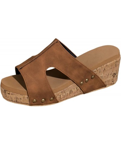 Summer Sandals for Women 2024 Wedge Sandals Dressy Trendy Slip-on Platform Wedge Beach Sandals Slippers Brown Lightning Deals...