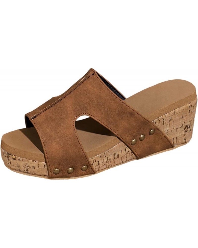 Summer Sandals for Women 2024 Wedge Sandals Dressy Trendy Slip-on Platform Wedge Beach Sandals Slippers Brown Lightning Deals...