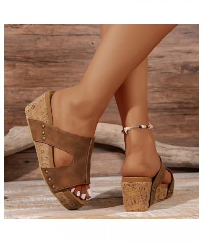 Summer Sandals for Women 2024 Wedge Sandals Dressy Trendy Slip-on Platform Wedge Beach Sandals Slippers Brown Lightning Deals...