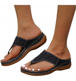 Orthopedic Sandals for Women Close Toe Platform & Wedge Sandals Lace-Up Shoes Leather Outdoor Ankle Ladies Flip Flops Z10-bla...