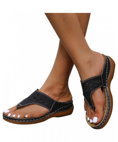 Orthopedic Sandals for Women Close Toe Platform & Wedge Sandals Lace-Up Shoes Leather Outdoor Ankle Ladies Flip Flops Z10-bla...