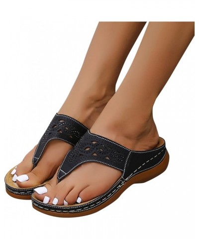 Orthopedic Sandals for Women Close Toe Platform & Wedge Sandals Lace-Up Shoes Leather Outdoor Ankle Ladies Flip Flops Z10-bla...