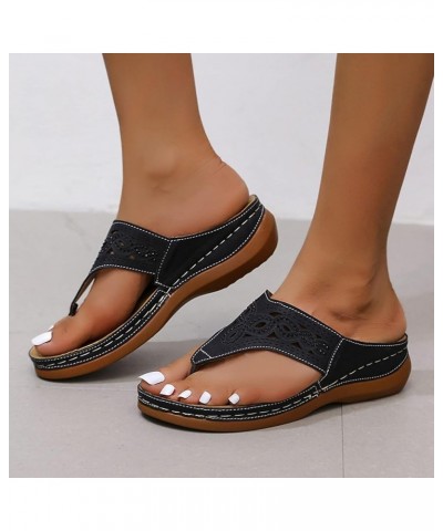 Orthopedic Sandals for Women Close Toe Platform & Wedge Sandals Lace-Up Shoes Leather Outdoor Ankle Ladies Flip Flops Z10-bla...