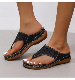 Orthopedic Sandals for Women Close Toe Platform & Wedge Sandals Lace-Up Shoes Leather Outdoor Ankle Ladies Flip Flops Z10-bla...