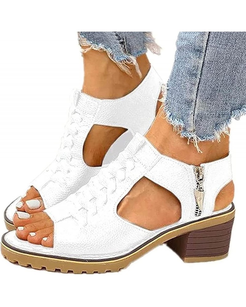 Orthopedic Wedge Sandals for Women Sandals Women Women's Peep Toe Cutout Zipper Chunky Heeled Sandals Party Beige $16.63 Outd...