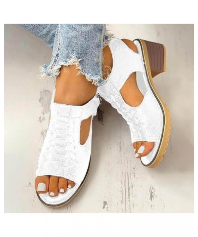 Orthopedic Wedge Sandals for Women Sandals Women Women's Peep Toe Cutout Zipper Chunky Heeled Sandals Party Beige $16.63 Outd...