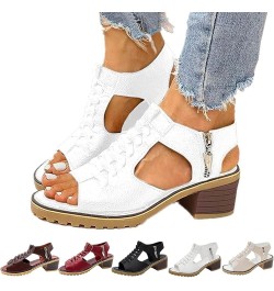 Orthopedic Wedge Sandals for Women Sandals Women Women's Peep Toe Cutout Zipper Chunky Heeled Sandals Party Beige $16.63 Outd...