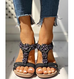 Crystal Summer Studded Womens Sandals Shoes Flat Sandals Embellished Flower Women's Slipper Women Fuzzy Slippers Sandals Leop...