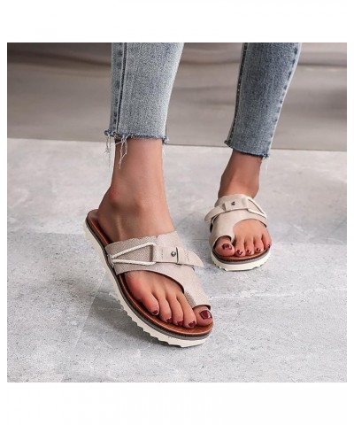 Women Summer PU Leather Slippers Non slip Wear resistant Comfortable Slippers Foot Correction Flat Sole Slippers D $18.55 Sli...