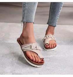 Women Summer PU Leather Slippers Non slip Wear resistant Comfortable Slippers Foot Correction Flat Sole Slippers D $18.55 Sli...