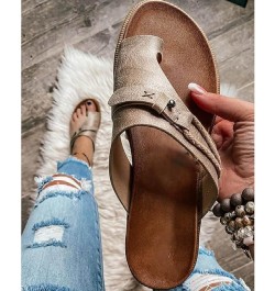 Women Summer PU Leather Slippers Non slip Wear resistant Comfortable Slippers Foot Correction Flat Sole Slippers D $18.55 Sli...