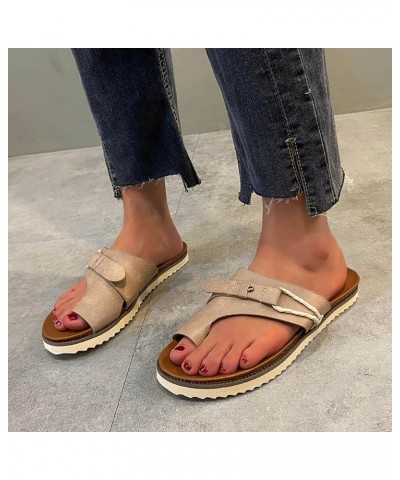 Women Summer PU Leather Slippers Non slip Wear resistant Comfortable Slippers Foot Correction Flat Sole Slippers D $18.55 Sli...