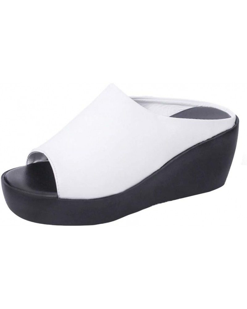 Women Comfy Arch Support Orthotic Dressy Flats Sandals Elastic Strappy String Thong Summer Low Heels Block Shoe 19-ibzwp-6-wh...