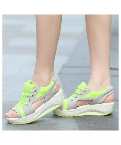 Summer Women's Sandals Mesh Casual White Thick Soles Lace-up Sandals Open Toe Beach Shoes Monk Shoes Ladies Green 7US $15.93 ...