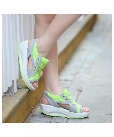 Summer Women's Sandals Mesh Casual White Thick Soles Lace-up Sandals Open Toe Beach Shoes Monk Shoes Ladies Green 7US $15.93 ...