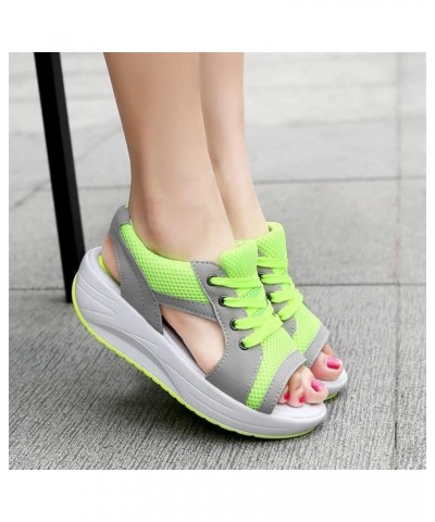 Summer Women's Sandals Mesh Casual White Thick Soles Lace-up Sandals Open Toe Beach Shoes Monk Shoes Ladies Green 7US $15.93 ...