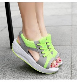 Summer Women's Sandals Mesh Casual White Thick Soles Lace-up Sandals Open Toe Beach Shoes Monk Shoes Ladies Green 7US $15.93 ...