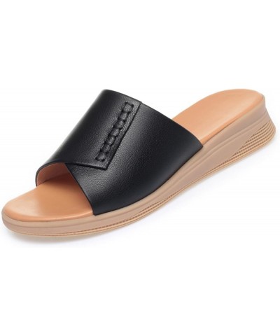 Women's Summer Thick Sole Wedge Sandals: Thick Sole Open Toe Slides - Stylish Beach Sandals Black $31.31 Sandals