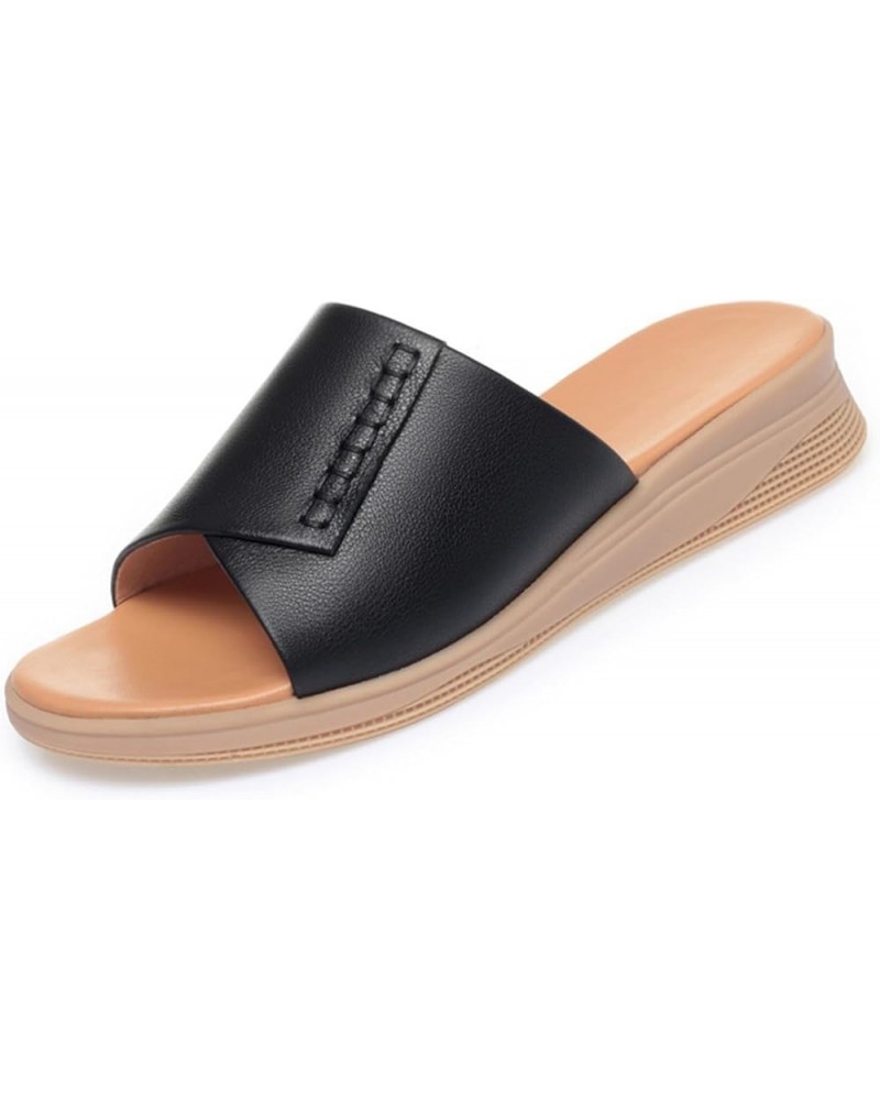 Women's Summer Thick Sole Wedge Sandals: Thick Sole Open Toe Slides - Stylish Beach Sandals Black $31.31 Sandals