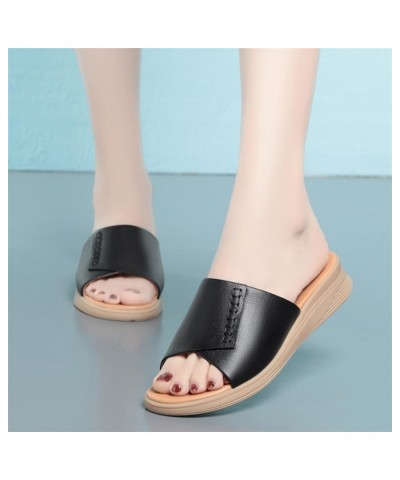 Women's Summer Thick Sole Wedge Sandals: Thick Sole Open Toe Slides - Stylish Beach Sandals Black $31.31 Sandals